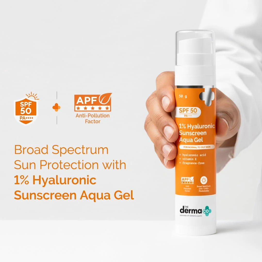 The Derma Co 1% Hyaluronic Sunscreen Aqua Gel SPF50+ PA++++ Travel Size (50g)
