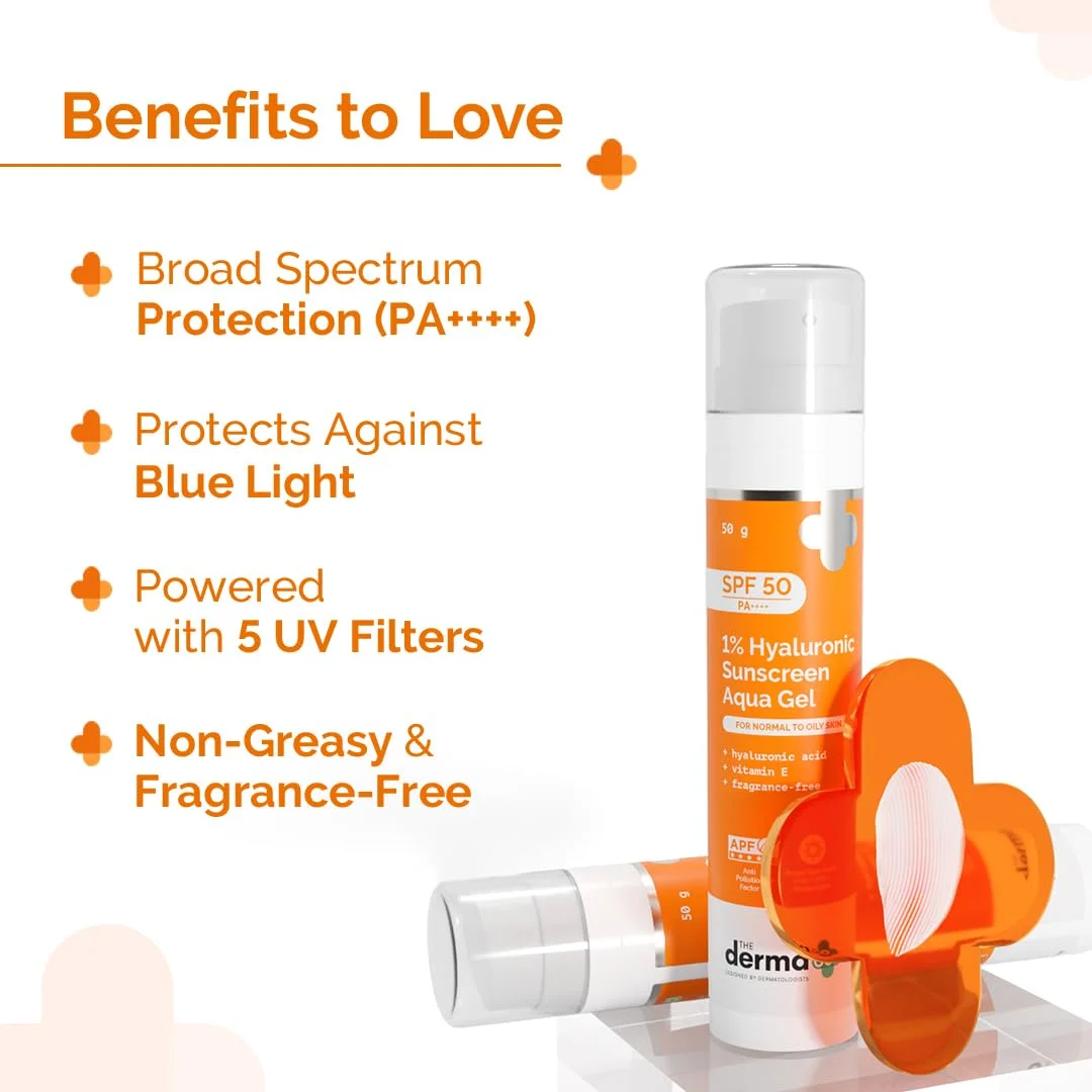 The Derma Co 1% Hyaluronic Sunscreen Aqua Gel SPF50+ PA++++ Travel Size (50g)