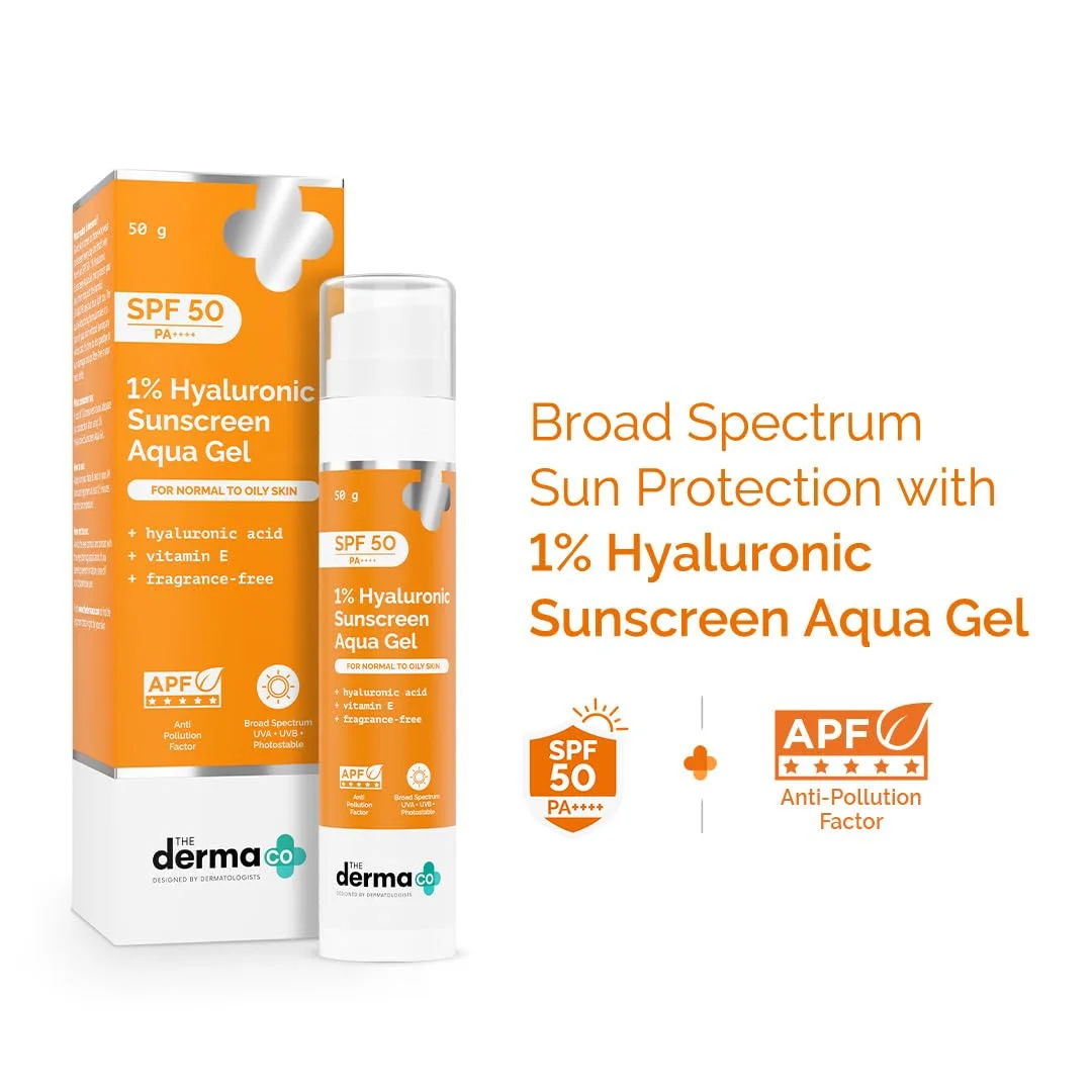 The Derma Co 1% Hyaluronic Sunscreen Aqua Gel SPF50+ PA++++ Travel Size (50g)