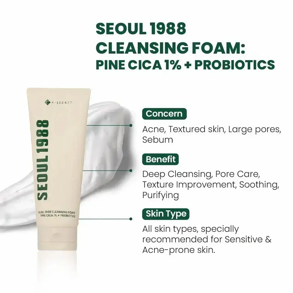 K-SECRET Seoul 1988 Cleansing Foam : Pine Cica 1% + Probiotics (150mL)