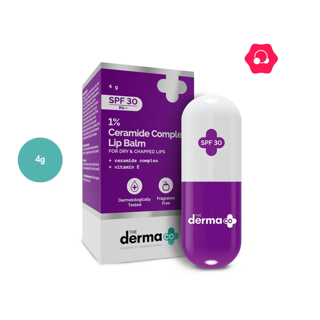The Derma Co 1% Ceramide Complex Lip Balm with Ceramides &amp; Vitamin E for Dry &amp; Chapped Lips SPF 30+ PA++ (4g)