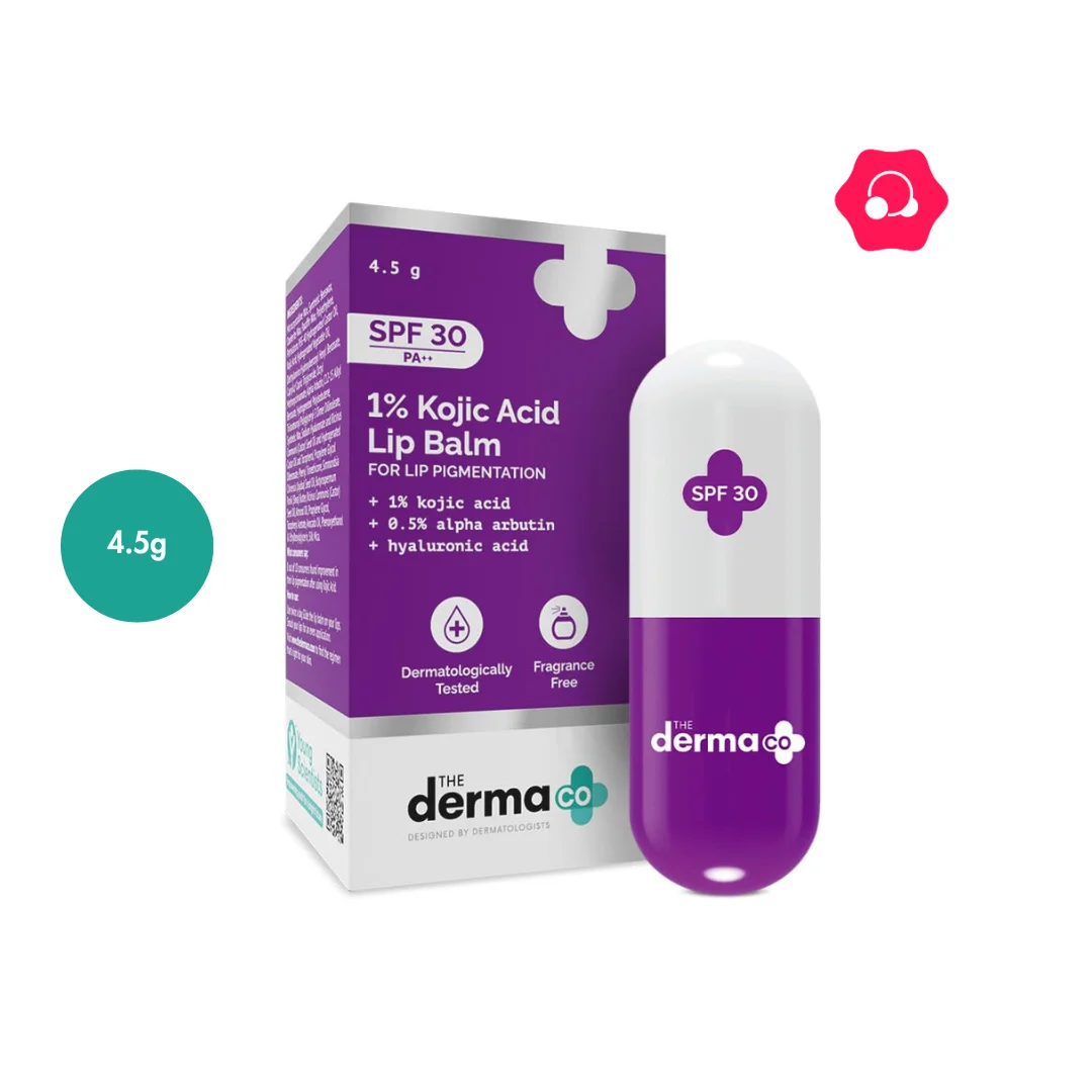 The Derma Co 1% Kojic Acid Lip Balm with Alpha Arbutin &amp; Hyaluronic Acid with SPF 50+ PA++ (4.5g)